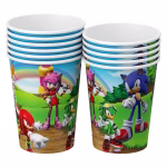 Pahare Party Sonic (Set 10 buc) - Accesorii Masă 200ml Gaming Set 10 pahare party din carton cu imprimeu Sonic the Hedgehog capacitate 200 ml pentru aniversari copii gaming.