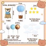Set 28 Toppere 3D pentru Tort, Ursulet in Balon cu Aer Cald