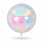 Balon din folie sferic de tip Orbz avand un aspect translucid cu un finisaj iridiscent care reflecta lumina in nuante pastelate de roz albastru si galben imitand un balon de sapun urias