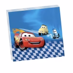 Set 20 Servetele Carton Cars Fulger McQueen Set de 20 servetele din hartie pentru petrecere, dimensiune 33x33 cm, imprimate cu personajele Fulger McQueen, Luigi si Guido din Cars, pe un fundal albastru cu steag de cursa in carouri.
