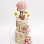 set 28 toppere tort ursulet set 28 toppere tort 3D ursulet balon aer cald roz norisori stele bile aurii decoratiuni botez fete prima aniversare candy bar baby shower