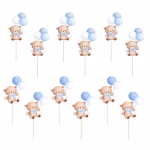 Set 12 Toppere Tort Ursulet Albastru cu Baloane Carton 8 cm set 12 toppere tort ursulet albastru baloane carton decoratiuni botez baiat prima aniversare teddy bear candy bar cupcakes