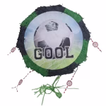 Pinata tematica fotbal prevazuta cu sfori in partea inferioara pentru a elibera dulciurile si surprizele din interior.