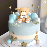 toppere tort ursulet bleu set 21 toppere tort 3D ursulet bleu papion bile pastel albe aurii stele decoratiuni botez baietel prima aniversare taierea motului baby shower