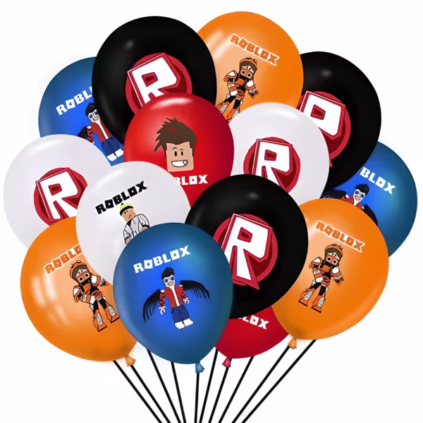 Set 12 baloane latex Roblox 30 cm Buchet festiv format din set 12 baloane latex Roblox 30 cm pentru petrecere tematica de gaming si baieti