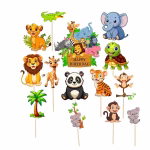 toppere tort animale safari set 13 toppere tort animale safari jungla leu elefant girafa maimuta tigru decoratiuni petrecere copii baieti botez happy birthday carton