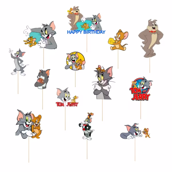 Set 13 Toppere Tort Tom Si Jerry set 13 toppere tort tom si jerry carton decoratiuni petrecere copii aniversare desene animate figurine prajituri