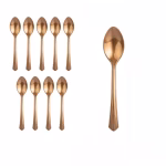 Set de linguri de unica folosinta cu un finisaj elegant in nuanta bronz metalizat avand manere cu striatii decorative verticale