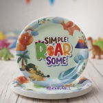 set 8 farfurii party dinozauri 18 cm Set de 8 farfurii din carton pentru petreceri, dimensiune 18 cm, cu imprimeu adorabil cu dinozauri si mesajul Simple Roar Some.