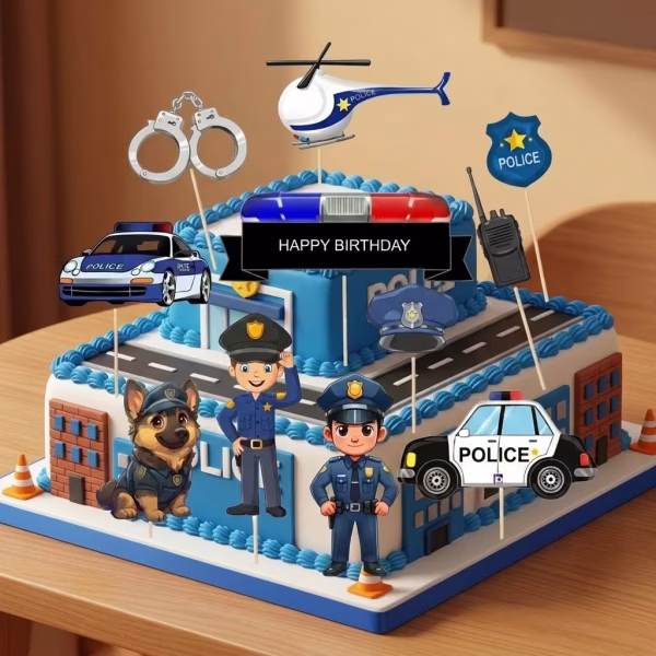 toppere tort politie set 11 toppere tort politie masini elicopter caine politist catuse figurina carton decoratiuni petrecere baieti actiune happy birthday