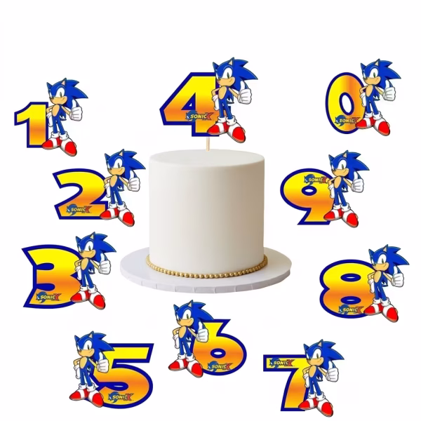 Topper Tort Cifra Sonic 10 x 12 cm (Alege Varsta) 0-9 