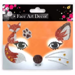 Sticker temporar autoadeziv pentru fata cu elemente de vulpe incluzand o figurina vulpe o ureche o labuta nas mustati argintii si pietricele decorative