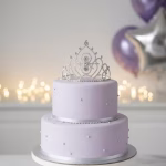 topper tort tiara argintie topper tort tiara coronita inalta argintie metal cristale strasuri decoratiuni nunta botez fete majorat sweet 18 tort mov etajat stea argintie