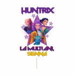 Detaliu topper tort personalizat KPOP Huntrix fete pisica albastra stea nume carton imprimat premium