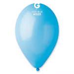 set 100 baloane latex bleu Balon din latex rotund pentru petreceri, dimensiune standard 26 cm (10 inch), nuanta bleu pastel (baby blue), cod culoare 009, produs de brandul italian Gemar.