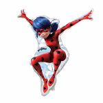 Balon din folie metalizată ilustrând-o pe supereroina Ladybug din Miraculous în costumul roșu cu buline negre gata de acțiune