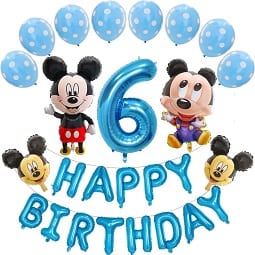 SET 12 BALOANE MICKEY CU CIFRA 6 SI BANNER