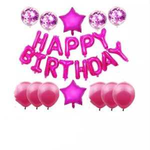 Set happy birthday roz, 12 baloane si banner