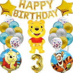 SET 24 BALOANE CU WINNIE SI BANNER HAPPY BIRTHDAY