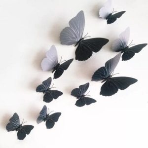 Set 12 fluturi negri 3D cu magnet si banda dublu adeziva