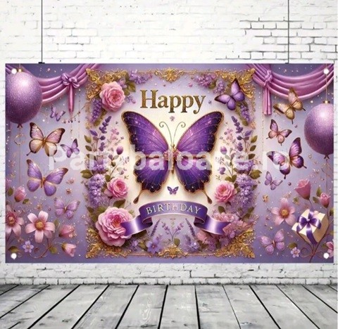 BACKGROUND TEXTIL PENTRU ARANJAMENT ARCADA HAPPY BIRTHDAY CU FLUTURI- COD 404