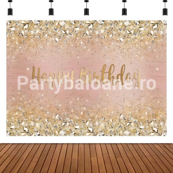 BACKGROUND TEXTIL PENTRU ARANJAMENT ARCADA HAPPY BIRTHDAY ROSE GOLD COD 423B