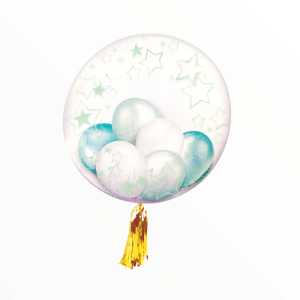 BALON BOBO TRANSPARENT CU 6 BALOANE VERDE DESCHIS