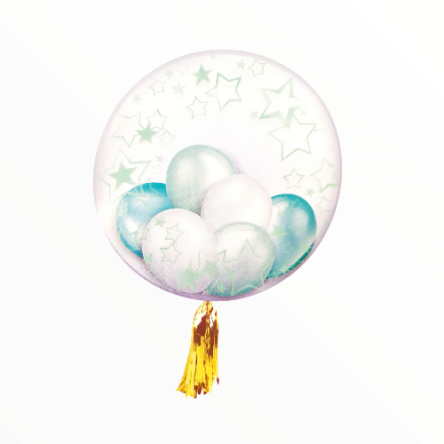 BALON BOBO TRANSPARENT CU 6 BALOANE VERDE DESCHIS