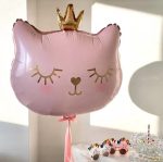 BALON FOLIE PISICA ROZ CU CORONITA AURIE (2)