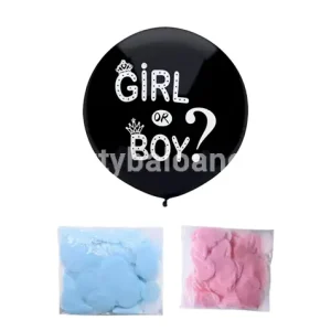 BALON LATEX GENDER REVEAL 90 CM GIRL OR BOY CU CONFETTI ROZ SI ALBASTRE