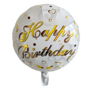 BALON LATEX HAPPY BIRTHDAY ALB CU SCRIS AURIU