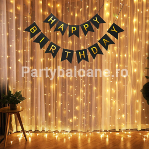 BANNER HAPPY BIRTHDAY NEGRU CU TEXT AURIU