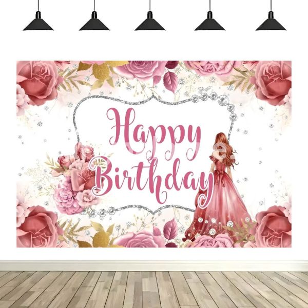 Background Textil Arcadă Happy Birthday – Decor Trandafiri 160x100 (639B) Background textil pentru aranjament arcada cu text Happy Birthday