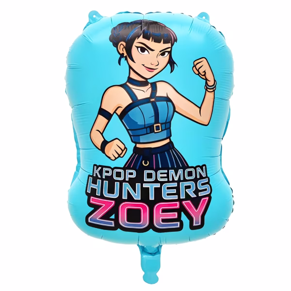 Balon Folie Albastru Deschis Kpop Demon Hunters Zoey Balon din folie metalizata albastru deschis cyan cu personajul Zoey din Kpop Demon Hunters