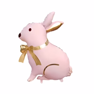Balon Folie Figurina Iepure Roz cu Auriu 82x72 cm (AerHeliu) Un balon gigant din folie metalizata in forma unui iepuras de profil. Balonul are o baza de culoare roz pastel cu detalii elegante aurii lucioase