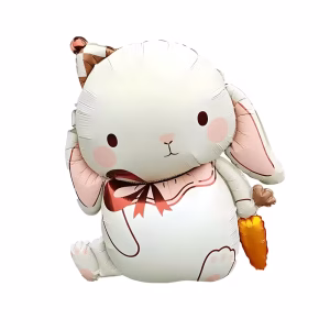 Balon Folie Figurina Iepure cu Morcov 88x71 cm (AerHeliu) Un balon gigant din folie metalizata in forma unui iepuras alb pufos si adorabil in stil kawaii. Iepurasul are obrajori roz
