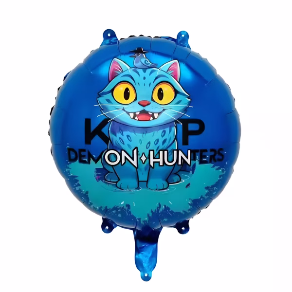 Balon Folie Kpop Demon Hunters Pisica Balon rotund din folie metalizata cu mascota pisica albastra din Kpop Demon Hunters pe fundal albastru inchis. Articole masa si decoratiuni petrecere tematica k-pop fete.