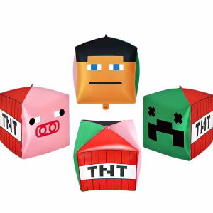Balon Folie Minecraft Cub 3D Personaje 55 CM Balon din folie metalizata forma cub 3D Minecraft cu fete multiple reprezentand Creeper