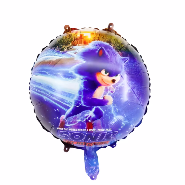 Balon Folie Super Sonic 45 Cm Balon rotund din folie metalizata cu personajul Super Sonic the Hedgehog alergand la viteza maxima cu efecte de fulgere. Articole masa si decoratiuni petrecere tematica baieti.