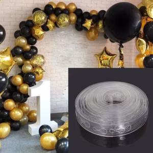Banda Arcada Baloane si Ghirlande 5 Metri (Plastic Transparent) Banda din plastic transparent de 5 metri cu gauri de prindere pentru construirea de arcade si ghirlande organice din baloane.
