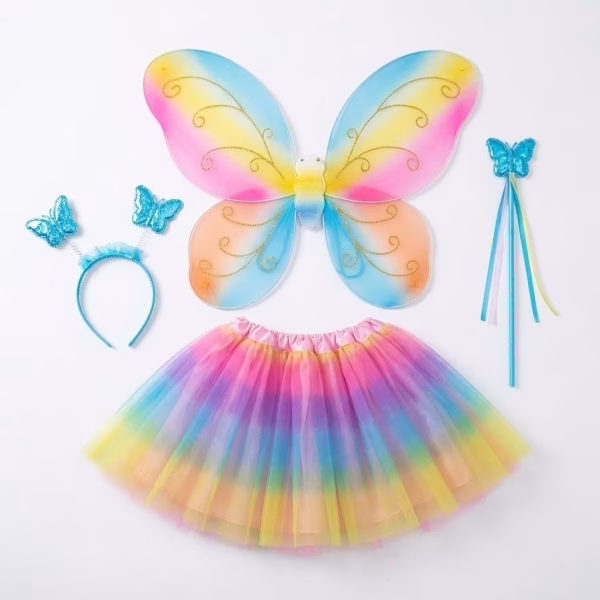 Costum Fluturaș Multicolor (Curcubeu Rainbow) pentru Copii - Set 4 Piese Un costum de fluturas pentru copii