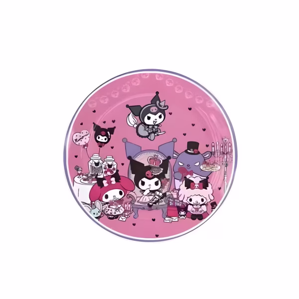 Farfurii Kuromi și My Melody – Set 10 Bucăți Carton Roz 18 cm O farfurie rotundă din carton pentru desert