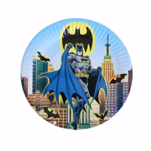 Farfurii Party Batman – Set 10 Bucăți Carton 18 cm (Supereroi) O farfurie rotundă de desert din carton