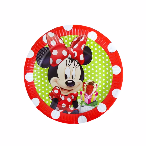 Farfurii Party Minnie Mouse – Set 10 Bucăți Carton 18 cm (Buline) O farfurie rotundă de desert din carton