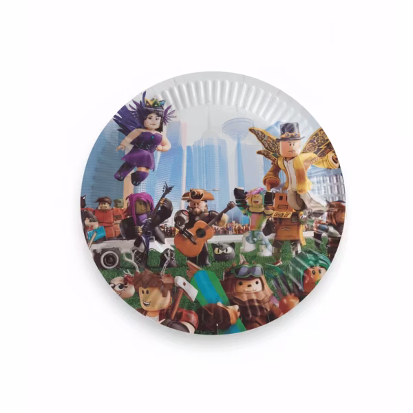 Farfurii Party Roblox – Set 10 Bucăți Carton 23 cm (Decor Gaming) O farfurie rotundă din carton pentru petreceri