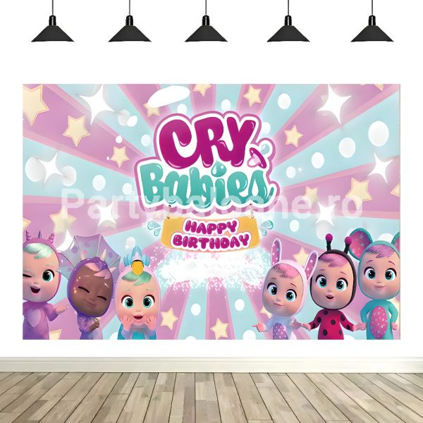 Fundal Foto Cry Babies Fundal foto textil aniversare tematica Cry Babies cu personajele bebelusi in costume (Lady