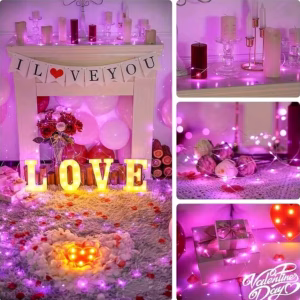 Instalație LED Roz 1m cu Baterii Incluse Decor Romantic Instalație LED roz luminoasă de 1 metru decorând un șemineu