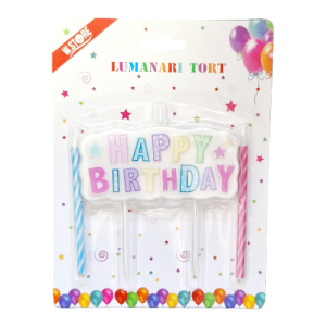 Set Lumânare Happy Birthday Pastel + 2 Spirale - Decor Tort Aniversare Set complet lumanare tort mesaj Happy Birthday culori pastelate si doua lumanari spirala asortate pentru aniversare.