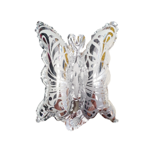 MINI BALON FOLIE FLUTURE ALB CU ARGINTIU