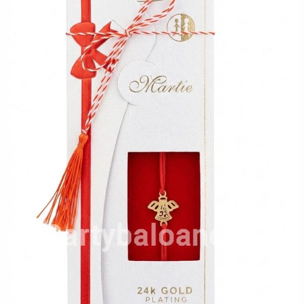 Mărțișor Brățară Îngeraș Placat Aur 24K - Cadou Premium 1 Martie Bratara martisor premium ingeras placat cu aur 24K pe snur rosu in ambalaj de lux alb cu funda rosie